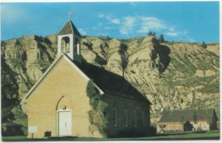 Medora ND Hiching Post St Marys Catholic Church Postcard North Dakota