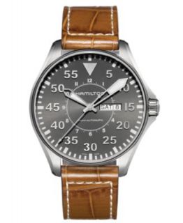 Hamilton Watch, Mens Swiss Automatic Khaki Pilot Brown Leather Strap