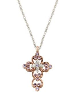 Vatican Necklace, Silver Tone Crystal Cross Pendant   Fashion Jewelry