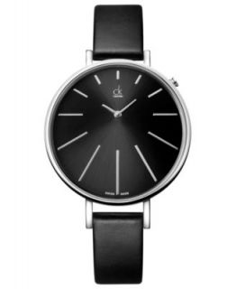ck Calvin Klein Watch, Womens Swiss Equal Black Leather Strap 41mm