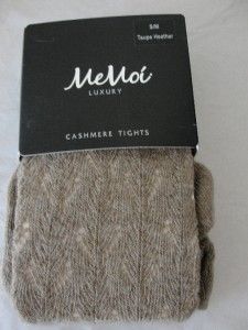 NWT $45 MeMoi Luxury Women Cashmere Crochet Tights Taupe Heather S/M
