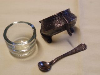 Russian Melchior Mustard Holder Container Jar Glass Salt Pepper Spoon