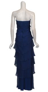 Melinda Eng Timeless Navy Silk Tiered Gown Dress 16 New