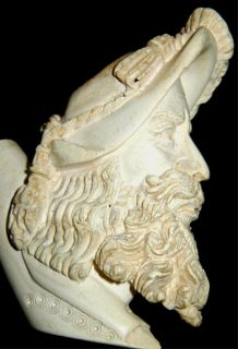 Antique Carved Meerschaum Pipe Head~Man W/Long Beard & Feather Hat~Vtg