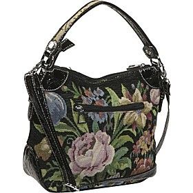 Mellow World Flower Shop Black Floral Fabric Handbag Purse Handmade