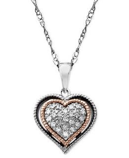 Diamond Necklace, Sterling Silver 14k Rose Gold Diamond Heart Pendant