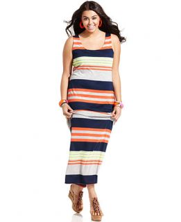 Soprano Plus Size Dress, Sleeveless Striped Maxi   Plus Size Dresses