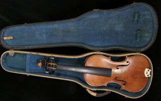 Antique Flamed German Stradivarius violin, case, post & bridge ~needs