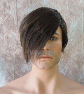 Mens WIGS SUPER HOT Brown & Strawberry Emo Style Long Bangs Short