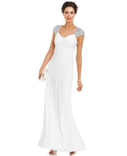 JS Boutique Dress, Cap Sleeve Beaded Pleated Evening Gown   Womens