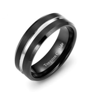 Black Tungsten Carbide Ring Mens Beveled Comfort Fit Mans Band Sizes