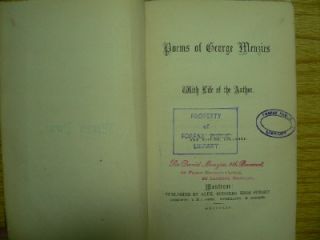 Poems of George Menzies  with a life of the author Scottish Poet 1854