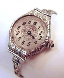 Antique 14k Solid White Gold Meret Ladies Art Deco Wrist Watch