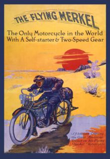 THE FLYING MERKEL BIKE Motorcycle Two Speed Large Vintage Poster Repro