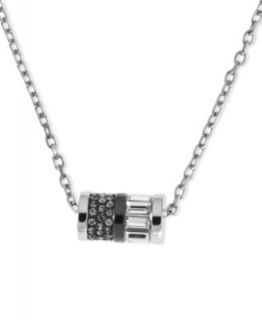 Michael Kors Necklace, Silver tone Pave and Stone Barrel Pendant
