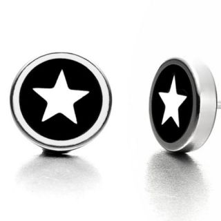 Mens Star Stud Stainless Steel Earrings Silver Black Jewelry