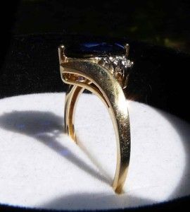 4pc 10K Gold Jewelry Lot 2 Rings Earrings Necklace Blue Stones Diamond