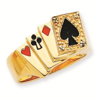 14k Yellow Gold 2 Diamond Mens Poker Card Ring