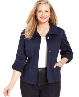 Charter Club Plus Size Jacket, Roll Tab Sleeve Button Front   Plus