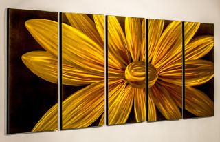 Metal Wall Art Abstract Modern Sculpture 5 Panel Blooming Flower