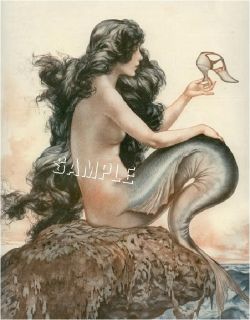 French Fantasy Mermaid w Shoe Canvas Art Deco Print