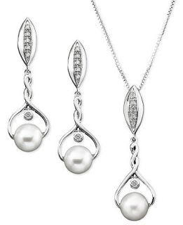 Sterling Silver Pendant and Earrings Set, Diamond (1/10 ct. t.w.) and