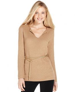 Anne Klein Sweater, Long Sleeve Belted Tunic   Womens