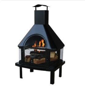 Hinged Door Outdoor Firehouse Fireplace Firepit w/ Capped Chimney Top