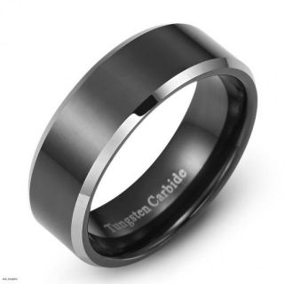 mens black tungsten carbide band wedding ring