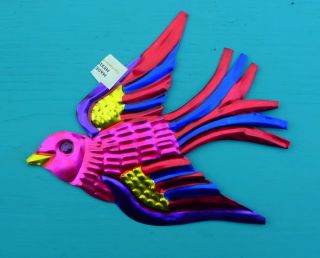 Mexican Hand Cut Painted Tin Folk Art Singing Birds Christmas Tree