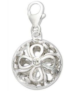 Sterling Silver Charm, Cubic Zirconia Accent Open Round Charm