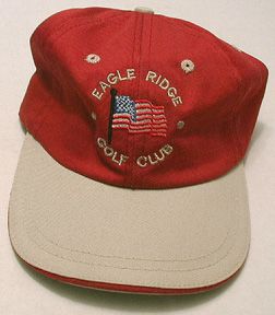 Eagle Ridge Club USA Flag Logo Golf Hat Firebrick Khaki Made in Canada