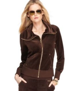 Michael Kors New Brown Velour Long Sleeve Full Zip Casual Top Jacket