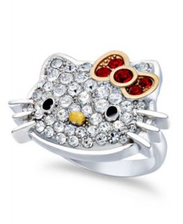Hello Kitty Sterling Silver Ring, Pave Crystal Face Bypass Ring