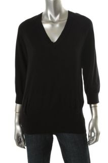 Michael Kors Black Long Sleeve V Neck Pullover Sweater L BHFO