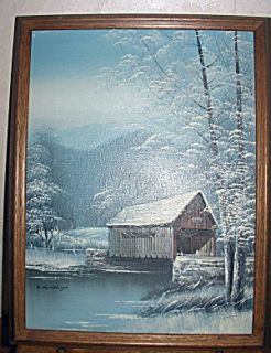 Scene Oil Painting Covered Bridge Trees River Artist Michaelson