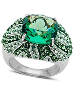 Kaleidoscope Sterling Silver Ring, Green Crystal Mosaic Cushion Cut