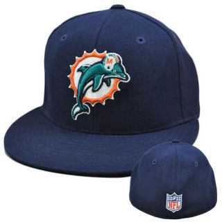 Miami Dolphins Flat Bill Navy Dark Blue Fitted Size 7 Reebok RBK Hat
