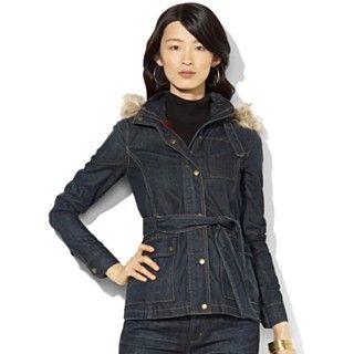 Lauren Jeans Co. Belted Faux Fur Hooded Denim Jacket & Bootcut Jeans
