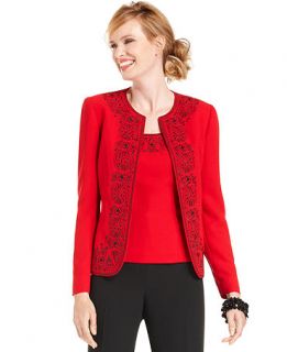 Kasper Jacket, Embroidered Cropped Collarless   Womens Suits & Suit