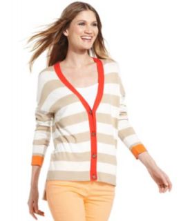 Vince Camuto Long Sleeve Striped Tipped Cardigan & Skinny Jeans
