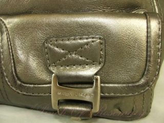 Michael Kors Ranger Metallic Leather Pocket Satchel Bag Purse Silver