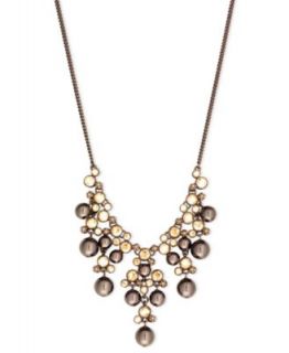 Givenchy Necklace, Brown Gold Tone Glass Pearl Frontal Drama Necklace