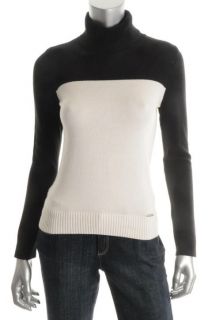 Michael Kors New Black White Ribbed Trim Turtleneck Sweater Petites P