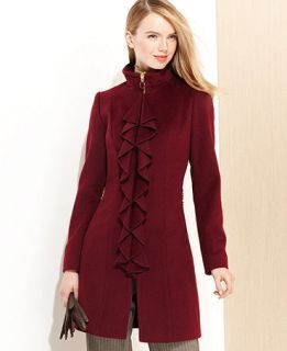 Tahari Coat, Kendra Ruffled Wool Blend   Womens Coats