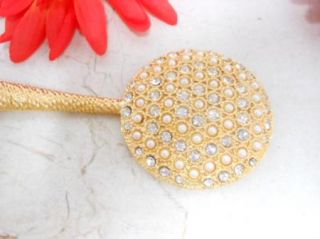 GOLD TONE FACETED RHINESTONE MIKE & ALLY SIGNED VANITY POCKET MIRROR
