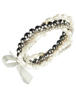 Pearl Bracelets, Pearl and Hematite Set of Five Stretch Bracelets