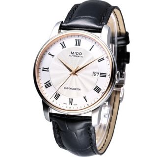 Mido Baroncelli Automatic Cosc Leather Strap Watch White 18K Gold