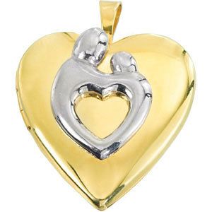 Mother Child Locket Polished Sterling Silver and Gold Filled 22mm x 19