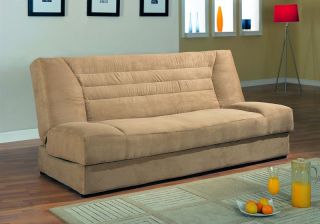 Tan Microfiber Futon Storage Sofa Bed Couch Bedroom New
